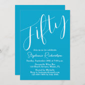 Simple Script モダン Aqua Blue 50誕生日 招待状 (正面/裏面)