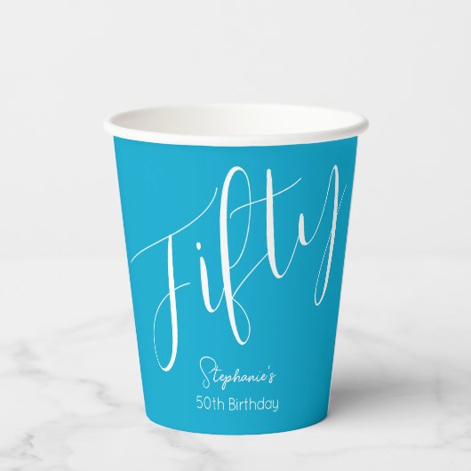 Simple Script モダン Aqua Blue 50誕生日 紙コップ (裏面)