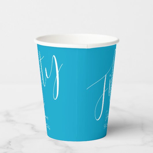 Simple Script モダン Aqua Blue 50誕生日 紙コップ (右)