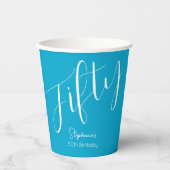 Simple Script モダン Aqua Blue 50誕生日 紙コップ (正面)