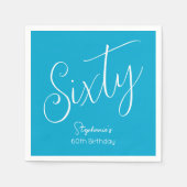 Simple Script モダン Aqua Blue 60th誕生日パーティー スタンダードカクテルナプキン (正面)