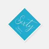 Simple Script モダン Aqua Blue 60th誕生日パーティー スタンダードカクテルナプキン (角)