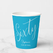 Simple Script モダン Aqua Blue 60th誕生日パーティー 紙コップ (正面)