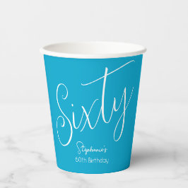 Simple Script モダン Aqua Blue 60th誕生日パーティー 紙コップ
