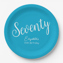 Simple Script モダン Aqua Blue 70誕生日 ペーパープレート