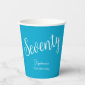Simple Script モダン Aqua Blue 70th誕生日パーティー 紙コップ (正面)
