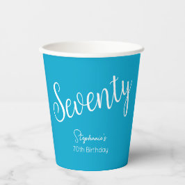 Simple Script モダン Aqua Blue 70th誕生日パーティー 紙コップ