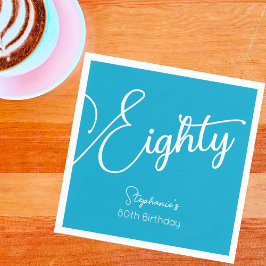 Simple Script モダン Aqua Blue 80th誕生日パーティー スタンダードカクテルナプキン