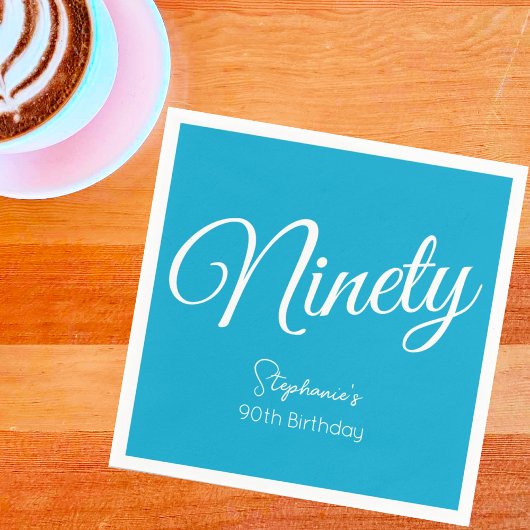 Simple Script モダン Aqua Blue 90th誕生日パーティー スタンダードカクテルナプキン