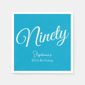 Simple Script モダン Aqua Blue 90th誕生日パーティー スタンダードカクテルナプキン (正面)