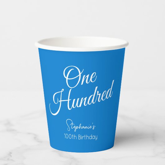 Simple Script モダン Blue 100誕生日 紙コップ (正面)