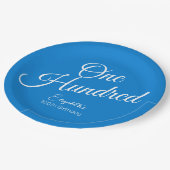 Simple Script モダン Blue 100th誕生日パーティー ペーパープレート (アングル)