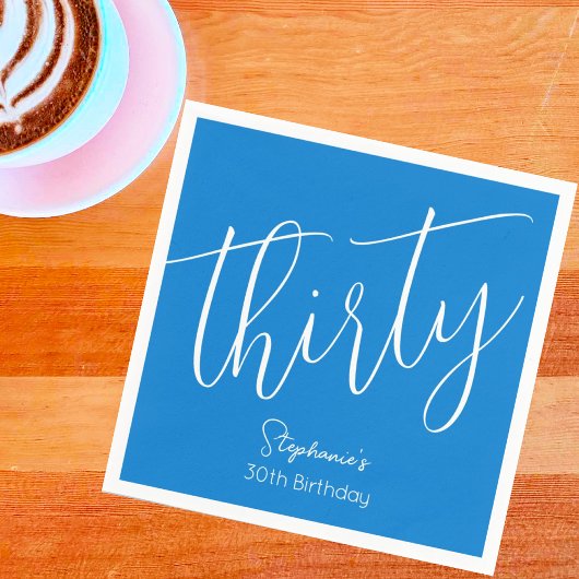 Simple Script モダン Blue 30th Birthdayパーティー スタンダードカクテルナプキン