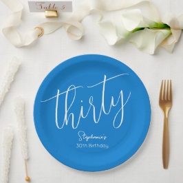 Simple Script モダン Blue 30th Birthdayパーティー ペーパープレート