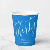 Simple Script モダン Blue 30th Birthdayパーティー 紙コップ (裏面)