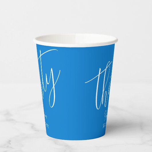 Simple Script モダン Blue 30th Birthdayパーティー 紙コップ (左)
