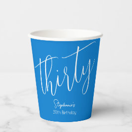 Simple Script モダン Blue 30th Birthdayパーティー 紙コップ