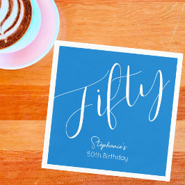 Simple Script モダン Blue 50誕生日 スタンダードカクテルナプキン