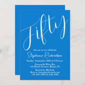 Simple Script モダン Blue 50誕生日 招待状 (正面/裏面)