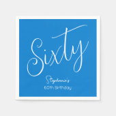 Simple Script モダン Blue 60th誕生日パーティー スタンダードカクテルナプキン (正面)