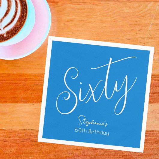 Simple Script モダン Blue 60th誕生日パーティー スタンダードカクテルナプキン