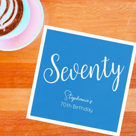 Simple Script モダン Blue 70th誕生日パーティー スタンダードカクテルナプキン