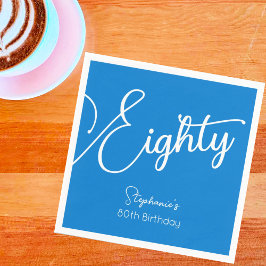 Simple Script モダン Blue 80th誕生日パーティー スタンダードカクテルナプキン