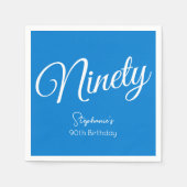 Simple Script モダン Blue 90th誕生日パーティー スタンダードカクテルナプキン (正面)