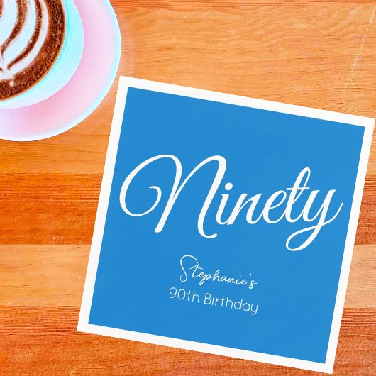Simple Script モダン Blue 90th誕生日パーティー スタンダードカクテルナプキン