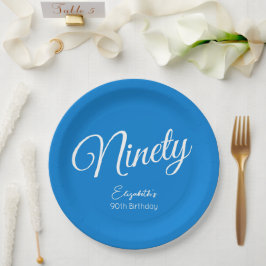 Simple Script モダン Blue 90th誕生日パーティー ペーパープレート