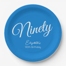 Simple Script モダン Blue 90th誕生日パーティー ペーパープレート