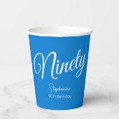 Simple Script モダン Blue 90th誕生日パーティー 紙コップ (裏面)
