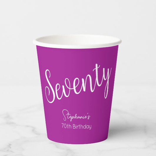 Simple Script モダン Dark Pink 70誕生日 紙コップ (正面)
