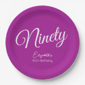 Simple Script モダン Dark Pink 90誕生日 ペーパープレート (正面)