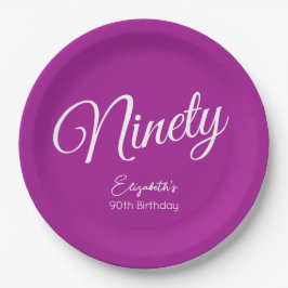 Simple Script モダン Dark Pink 90誕生日 ペーパープレート