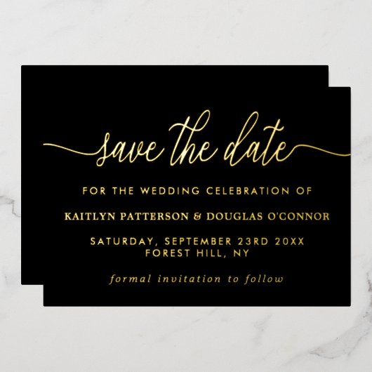 Simple Script - リアルホイル - Save The Date 箔招待状 (正面/裏面)