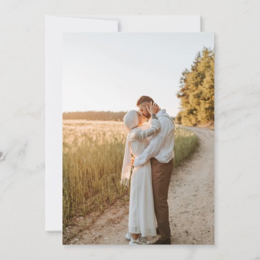 Simple Script 2 Photo QR Code Off White Wedding 招待状 (裏面)