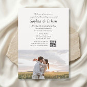 Simple Script 2 Photo QR Code Off White Wedding 招待状