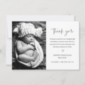 Simple Script Black and White Baby Photo サンキューカード (正面)