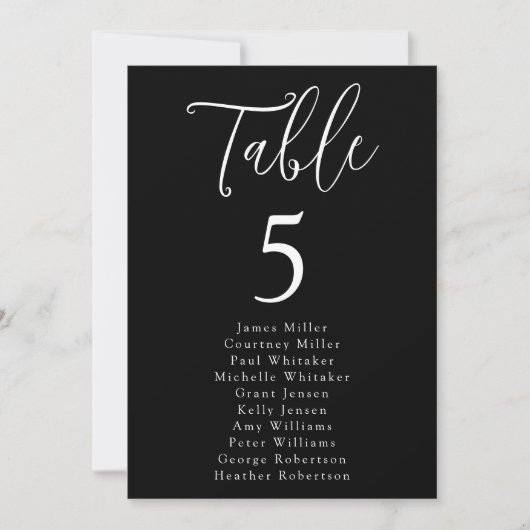Simple Script Black Table Number Seating Chart (正面)
