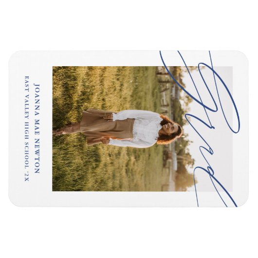 Simple Script Blue Photo Graduation Announcement マグネット (横)