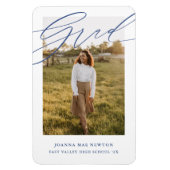 Simple Script Blue Photo Graduation Announcement マグネット (縦)