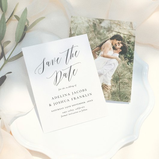 Simple Script Calligraphy Engagement Photo Wedding セーブザデート