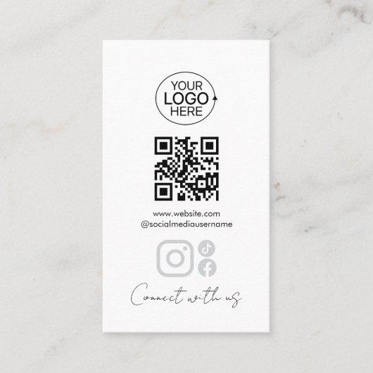 Simple Script Connect With Us Add Logo QR Code  名刺 (正面)