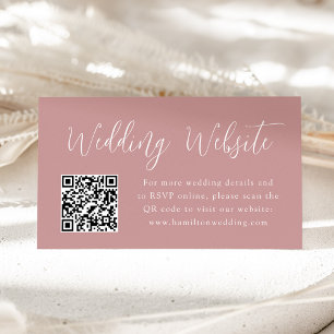 Simple Script Dusty Rose Wedding Website QR Code エンクロージャーカード