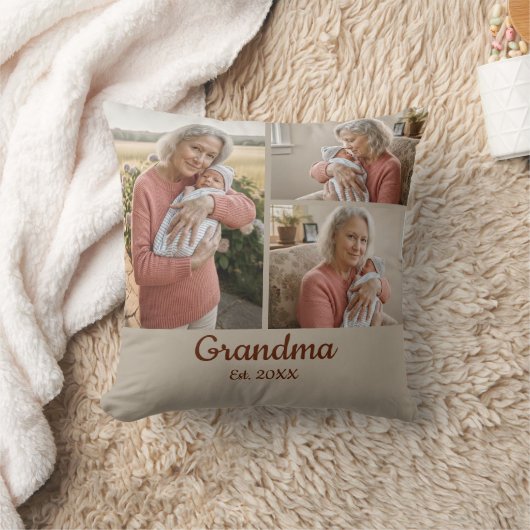 Simple Script Grandma Est. 3 Photo Year クッション (ブランケット)