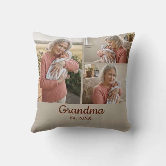 Simple Script Grandma Est. 3 Photo Year クッション (裏面)