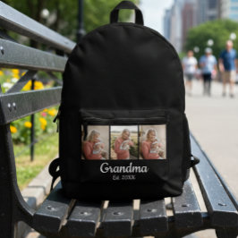 Simple Script Grandma Est. 3 Photo Year プリントバックパック