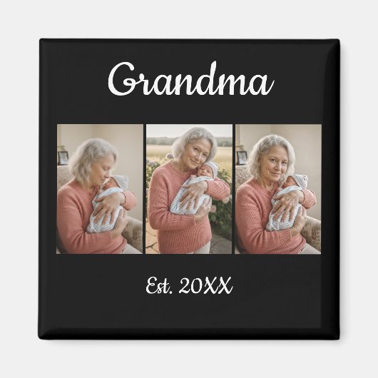 Simple Script Grandma Est. 3 Photo Year マグネット (正面)