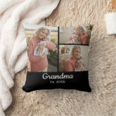 Simple Script Grandma Est. 3 Photo Year Black クッション (ブランケット)